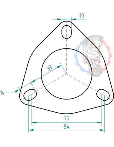 Dimensions bride d'échappement 3 trous Powersprint Ø 57 mm