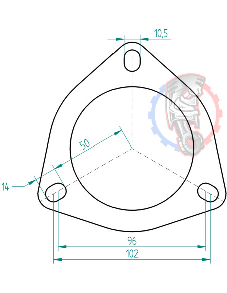 Dimensions bride d'échappement 3 trous Powersprint Ø 89 mm