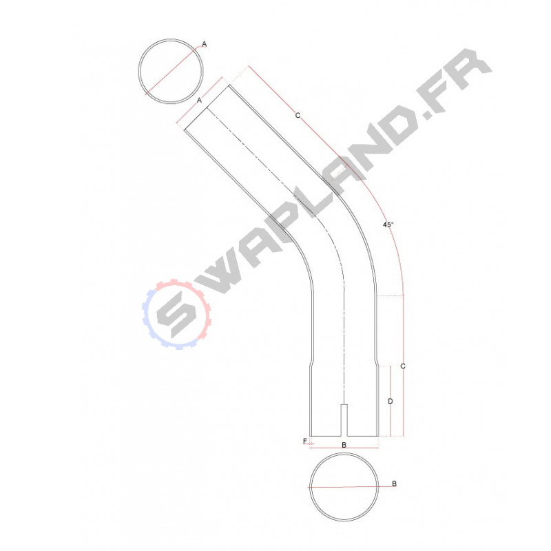 Coude inox 45° avec emmanchement simple 51 à 76mm