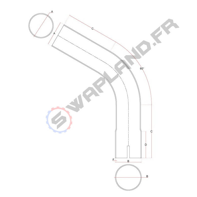 Coude inox 60° avec emmanchement simple 51 à 76mm