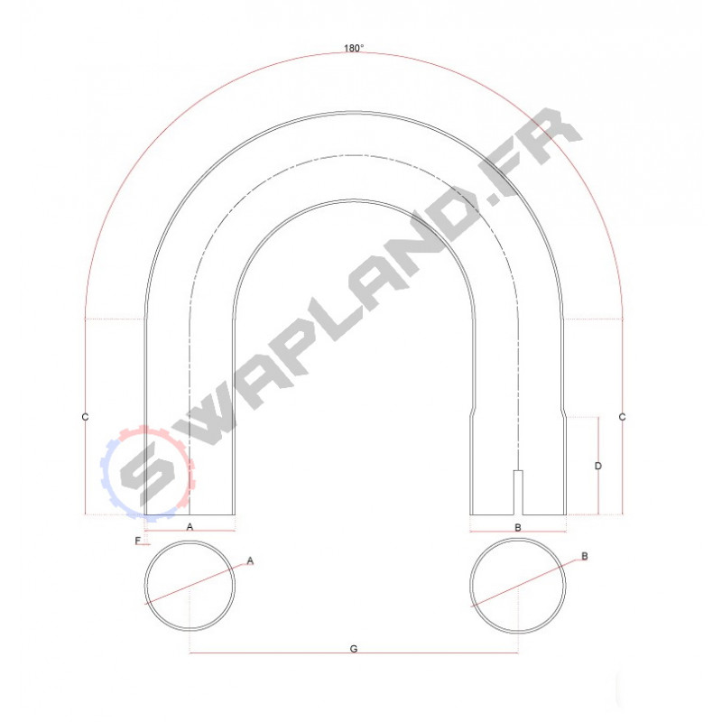Coude inox 180° avec emmanchement simple 51 à 76mm