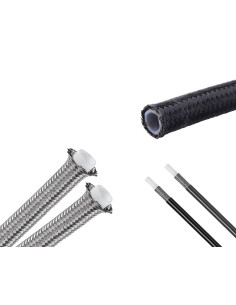 Durite PTFE renforcée – Inox, Nylon noir ou Inox avec gaine PVC