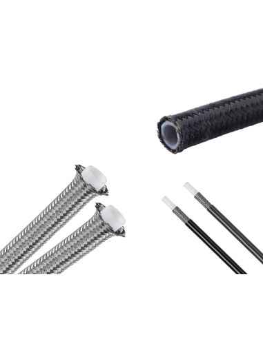 Durite PTFE renforcée – Inox, Nylon noir ou Inox avec gaine PVC