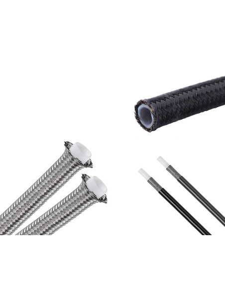 Durite PTFE renforcée – Inox, Nylon noir ou Inox avec gaine PVC