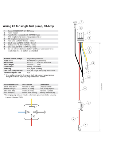 Kit câblage pour pompes à carburant 30 A connexion à la batterie