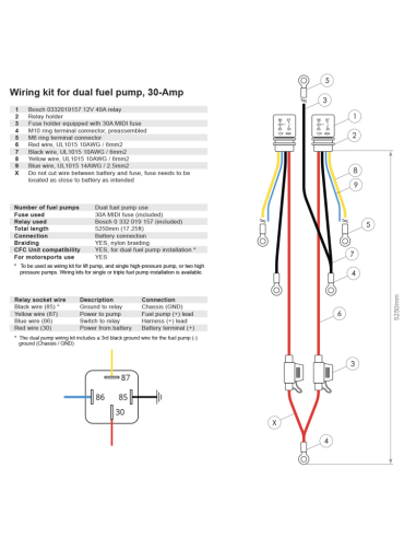 Kit câblage pour pompes à carburant 30 A connexion à la batterie