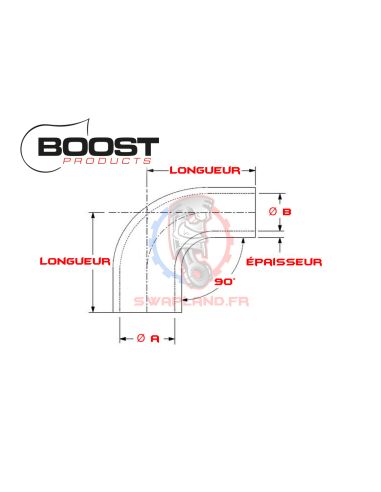 Durite silicone réducteur 63-51 mm BOOST Products 90° 