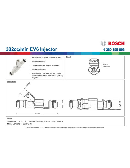 Injecteur Bosch EV1 380 cc - 0280155868 -