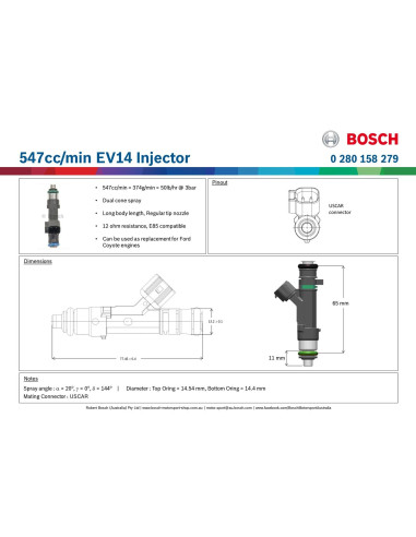 Injecteur Bosch USCAR 550 cc - 0280158279 -