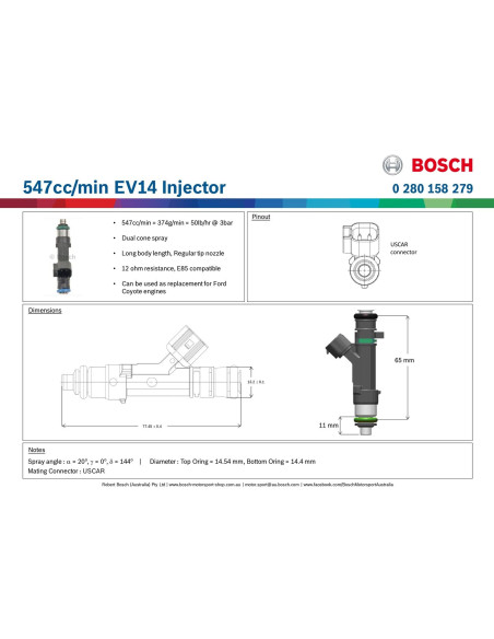 Injecteur Bosch USCAR 550 cc - 0280158279 -