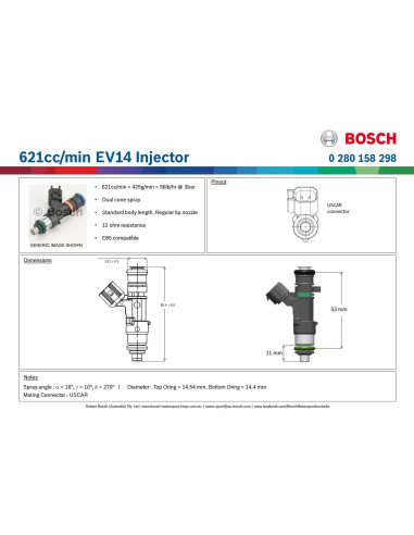 Injecteur Bosch USCAR 620 cc - 0280158298 -