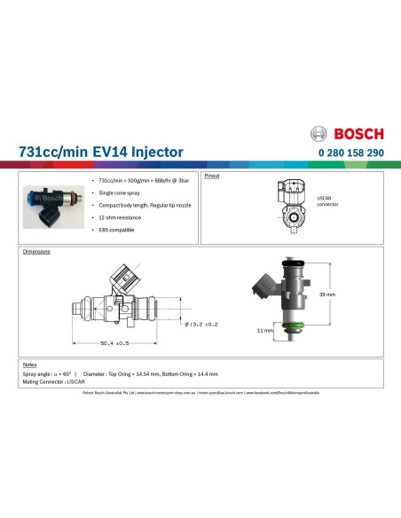 Injecteur Bosch USCAR 730 cc - 0280158290 -