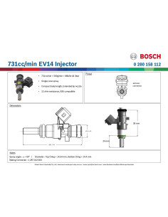 Injecteur gros debit 730cc EV1 bosch 0280158112 2
